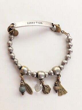 Lenny And Eva Brassy Silver Tone Bead Boho Outdoor Hiking Earthy Charm Bracelet
